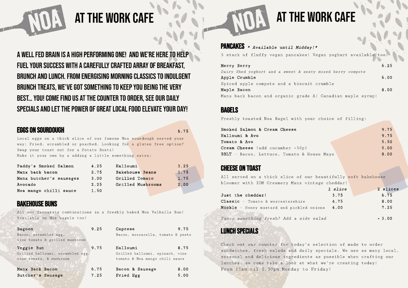 Noa menu